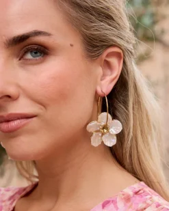 Boucles d’oreilles créoles avec fleur