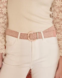 Ceinture en raphia rose