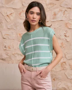Haut rayé vert aqua
