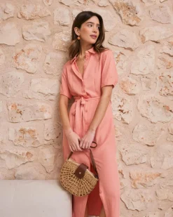 Robe chemise corail
